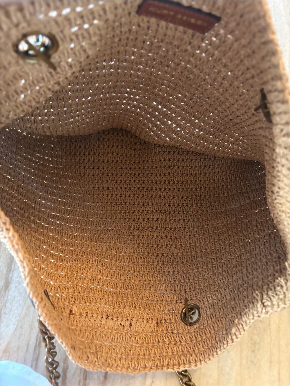 Kurt Geiger Beige Straw Tote with Brown Leather & Gold Chain Handles - Picture 10 of 10